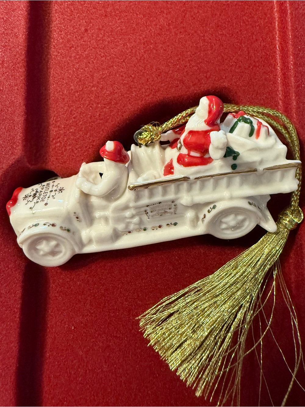 Lenox Mistletoe Park Fire Engine with Santa Waving Ornament - Picture 3 of 7